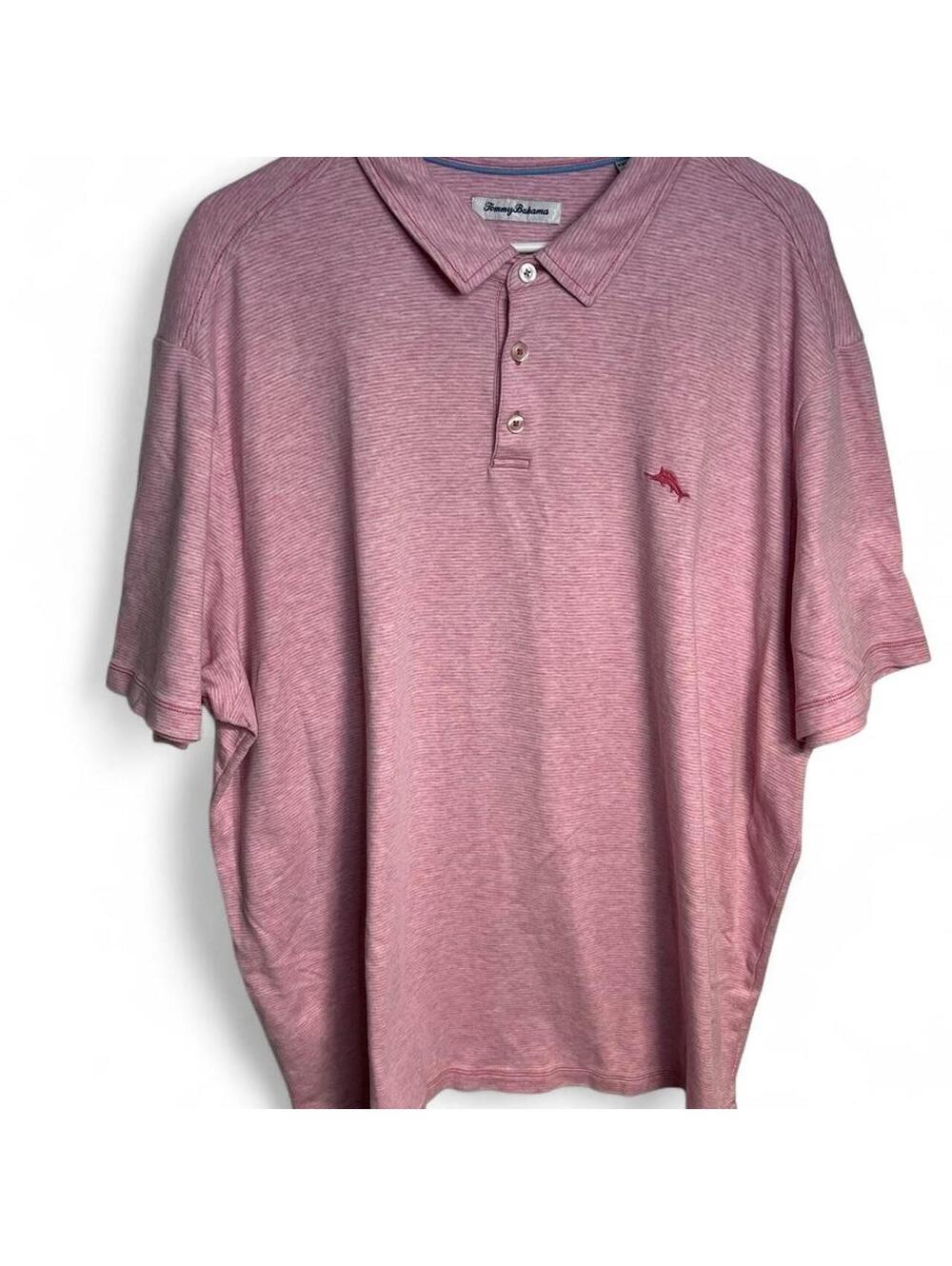 Tommy Bahama Polo Shirt 3XL Pink Striped Marlin 100% Cotton Short Sleeve Tee